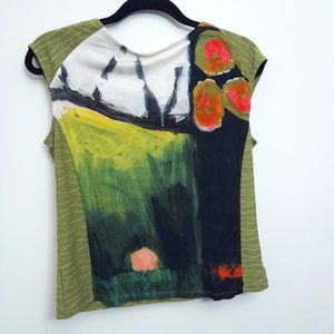 Aventures des Toiles Green Sleeveless Top with Graphic Print Size 11